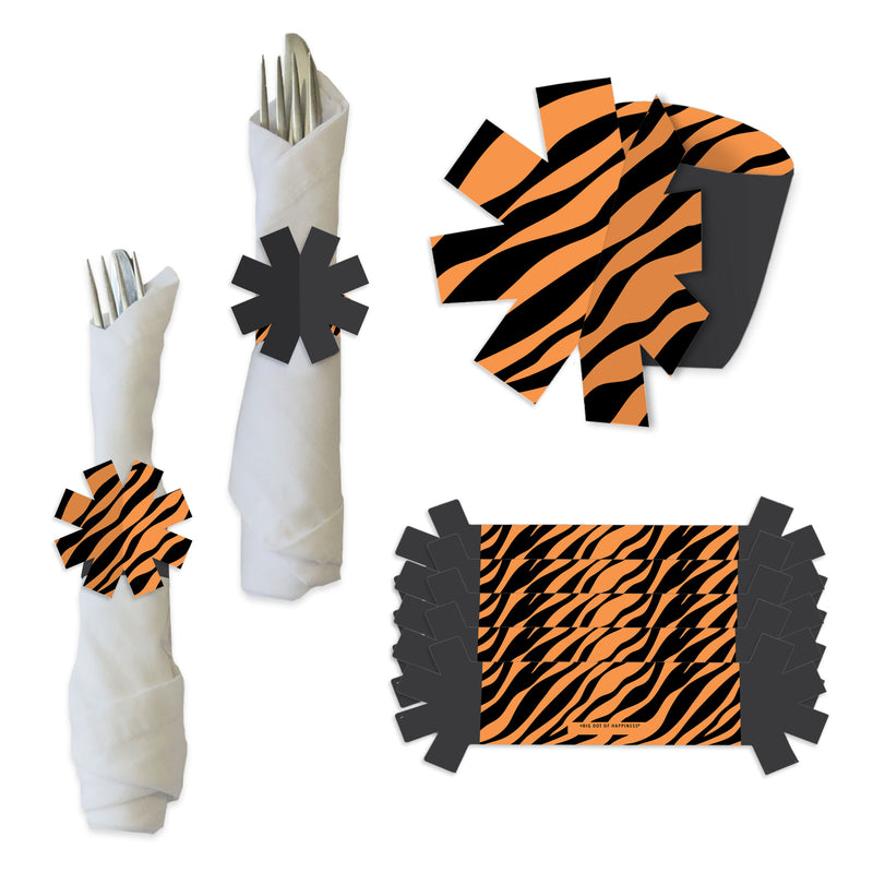 Tiger Print - Jungle Party Paper Napkin Holder - Napkin Rings - Set of 24
