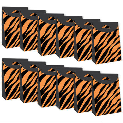 Tiger Print - Jungle Gift Favor Bags - Party Goodie Boxes - Set of 12