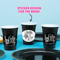 Black 16 oz bachelorette party cup with personalized gothic sticker