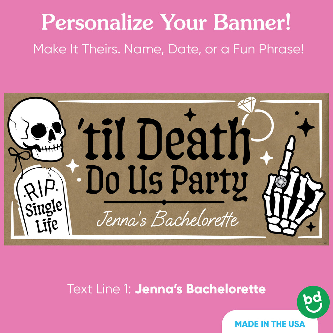 Personalized kraft banner with skeleton ring and skull artwork