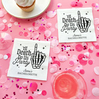 Personalized goth bachelorette cocktail napkin close-up