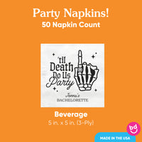 White 3 ply Til Death Do Us Party napkin with black gothic design