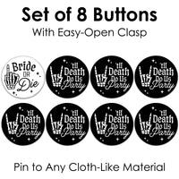 Set of 8 bachelorette party buttons including bride and crew