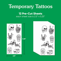 Temporary tattoo sheet showing RIP Single Life artwork