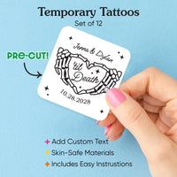 Pre-cut Til Death Wedding tattoo sheet detail for wedding favors