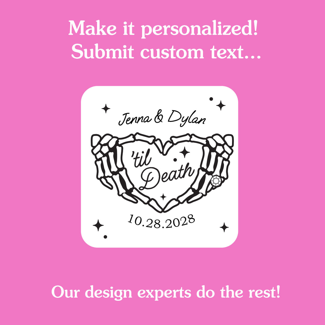 Set of 12 Til Death Wedding custom tattoos included in package