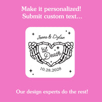 Set of 12 Til Death Wedding custom tattoos included in package