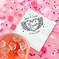 White 3-ply Til Death Wedding napkin detail showing black gothic artwork