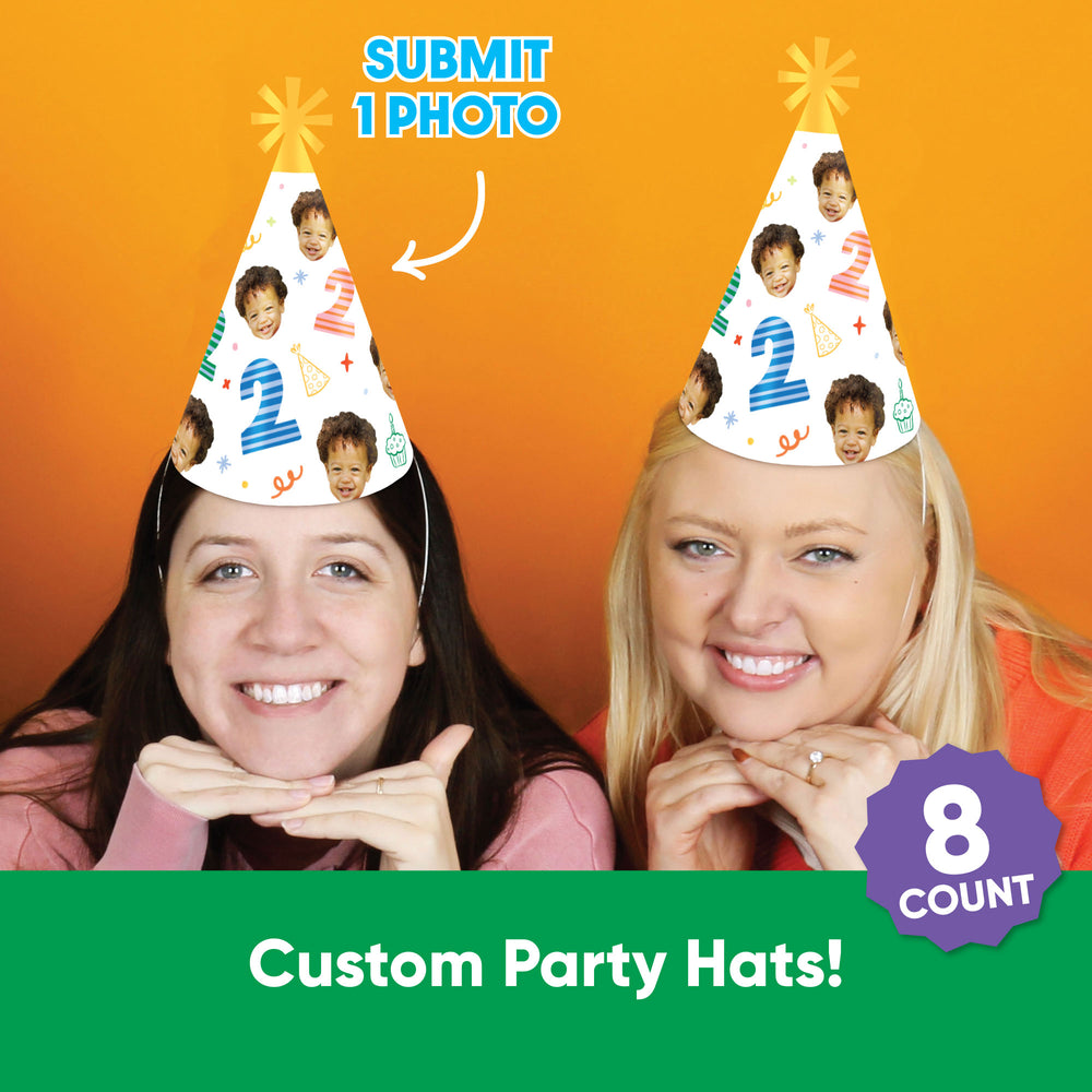 Custom Face Time Two Party Cone Hats - 8 Ct