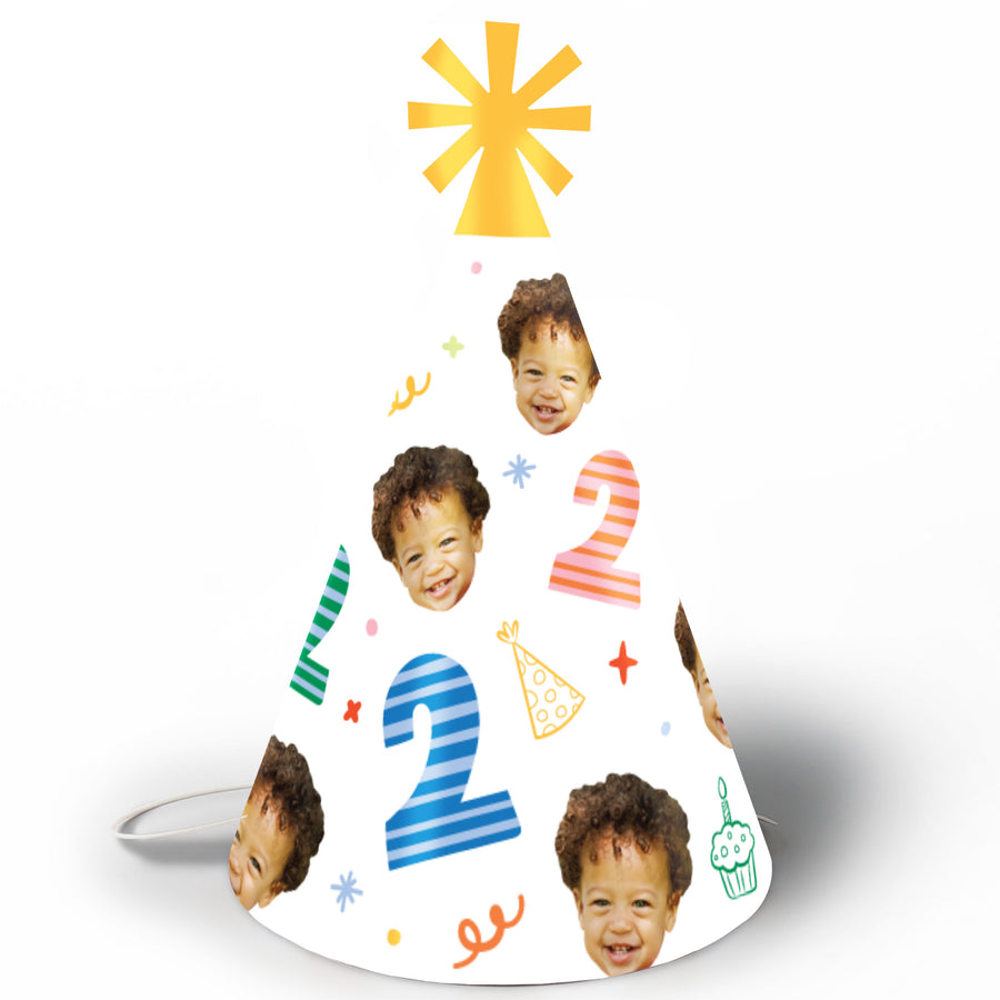 Custom Face Time Two Party Cone Hats - 8 Ct