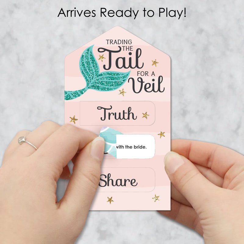 Trading the Tail For A Veil - Mermaid Bachelorette or Bridal Shower Game Pickle Cards - Truth, Dare, Share Pull Tabs - Set of 12