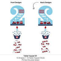 2nd Birthday Railroad Party Crossing - Chugga Chugga Two Two - Steam Train Second Birthday Party Centerpiece Sticks - Table Toppers - Set of 15