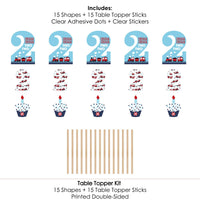 2nd Birthday Railroad Party Crossing - Chugga Chugga Two Two - Steam Train Second Birthday Party Centerpiece Sticks - Table Toppers - Set of 15