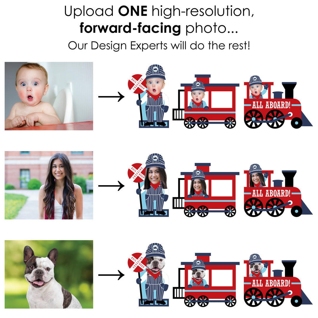 Custom Photo Railroad Party Crossing - Fun Face Lawn Decorations - Steam Train Birthday Party or Baby Shower Outdoor Yard Signs - 10 Piece