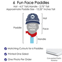 Custom Photo Railroad Party Crossing - Steam Train Birthday Party or Baby Shower Head Cut Out Photo Booth and Fan Props - Fun Face Cutout Paddles - Set of 6