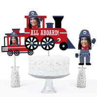 Custom Photo Railroad Party Crossing - Steam Train Birthday Party or Baby Shower Centerpiece Sticks - Fun Face Table Toppers - Set of 15
