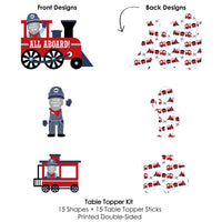 Custom Photo Railroad Party Crossing - Steam Train Birthday Party or Baby Shower Centerpiece Sticks - Fun Face Table Toppers - Set of 15