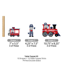 Custom Photo Railroad Party Crossing - Steam Train Birthday Party or Baby Shower Centerpiece Sticks - Fun Face Table Toppers - Set of 15