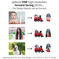 Custom Photo Railroad Party Crossing - Steam Train Birthday Party or Baby Shower Dessert Cupcake Toppers - Fun Face Clear Treat Picks - Set of 24