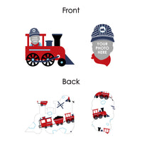 Custom Photo Railroad Party Crossing - Steam Train Birthday Party or Baby Shower Dessert Cupcake Toppers - Fun Face Clear Treat Picks - Set of 24