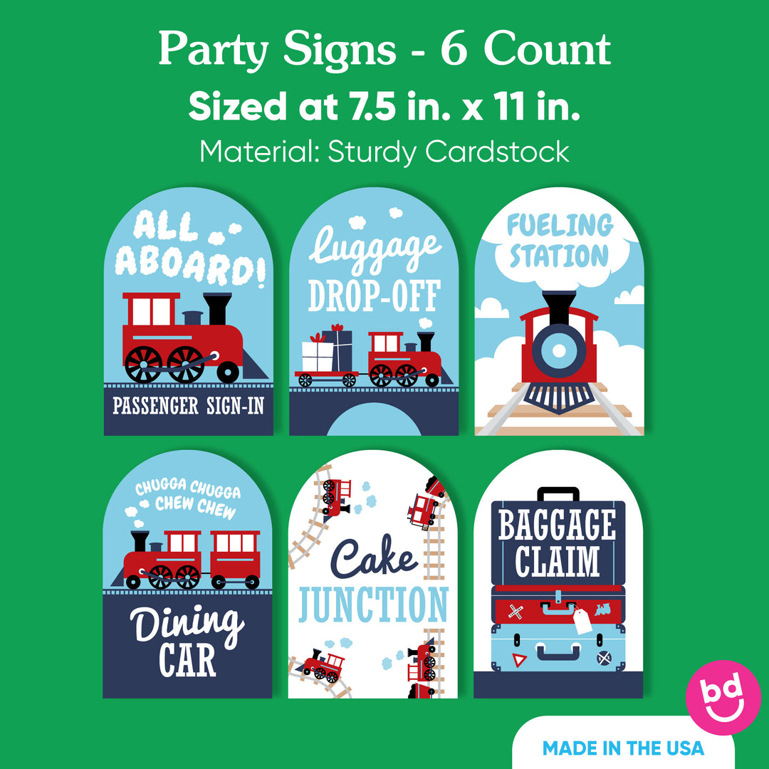 Railroad Train Party Signs Set - 6 Ct