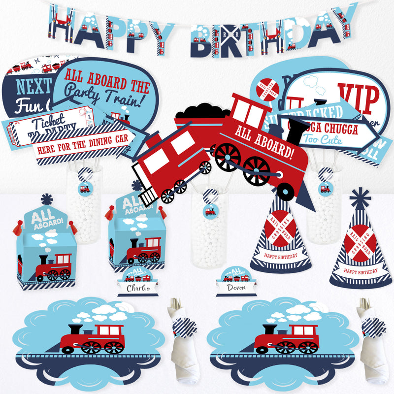 Railroad Party Crossing - Steam Train Happy Birthday Party Supplies Kit - Ready to Party Pack - 8 Guests