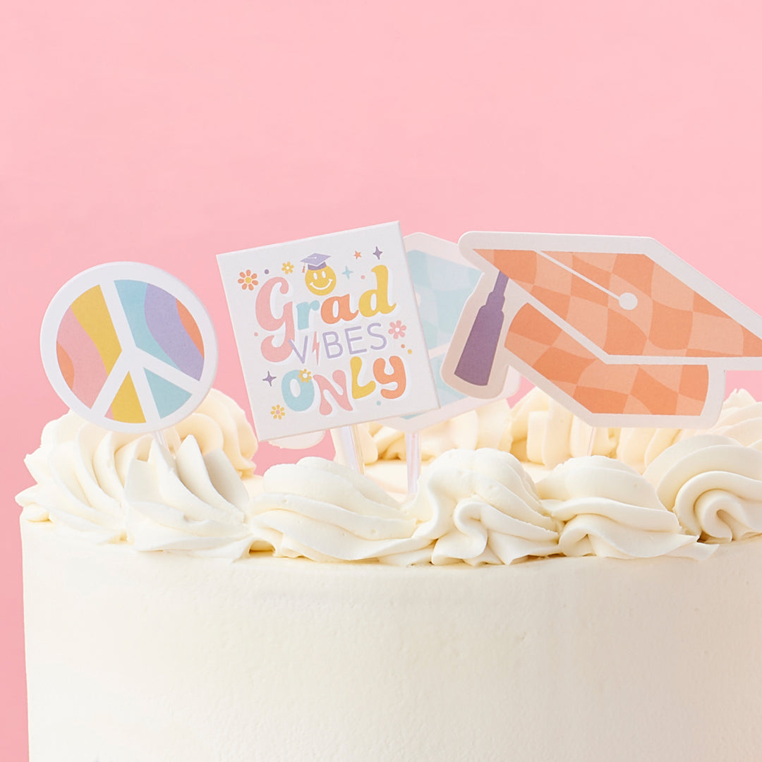 Groovy Grad - Cupcake Decoration - Hippie Graduation Party Cupcake Wrappers and Treat Picks Kit - Set of 24