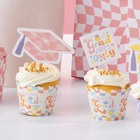 Groovy Grad - Cupcake Decoration - Hippie Graduation Party Cupcake Wrappers and Treat Picks Kit - Set of 24
