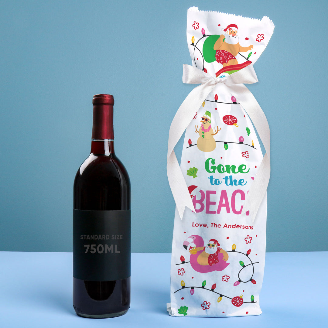 Custom Text Wine Bags - Tropical Christmas