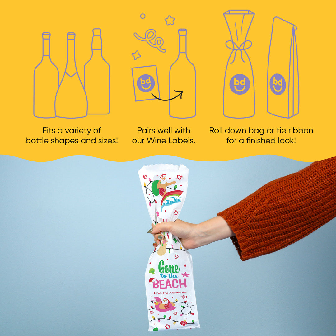 Custom Text Wine Bags - Tropical Christmas