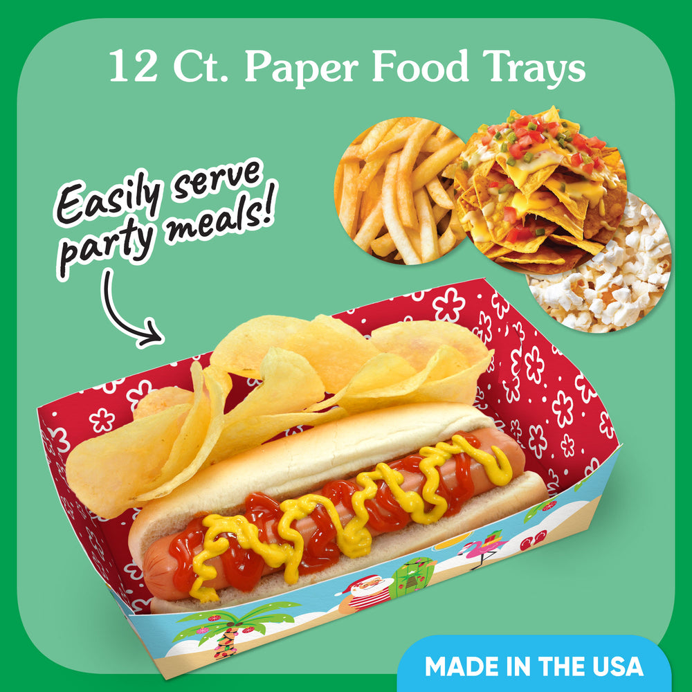Tropical Christmas Paper Food Trays - 12 Ct
