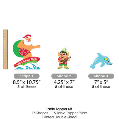 Tropical Christmas - Beach Santa Holiday Party Centerpiece Sticks - Table Toppers - Set of 15