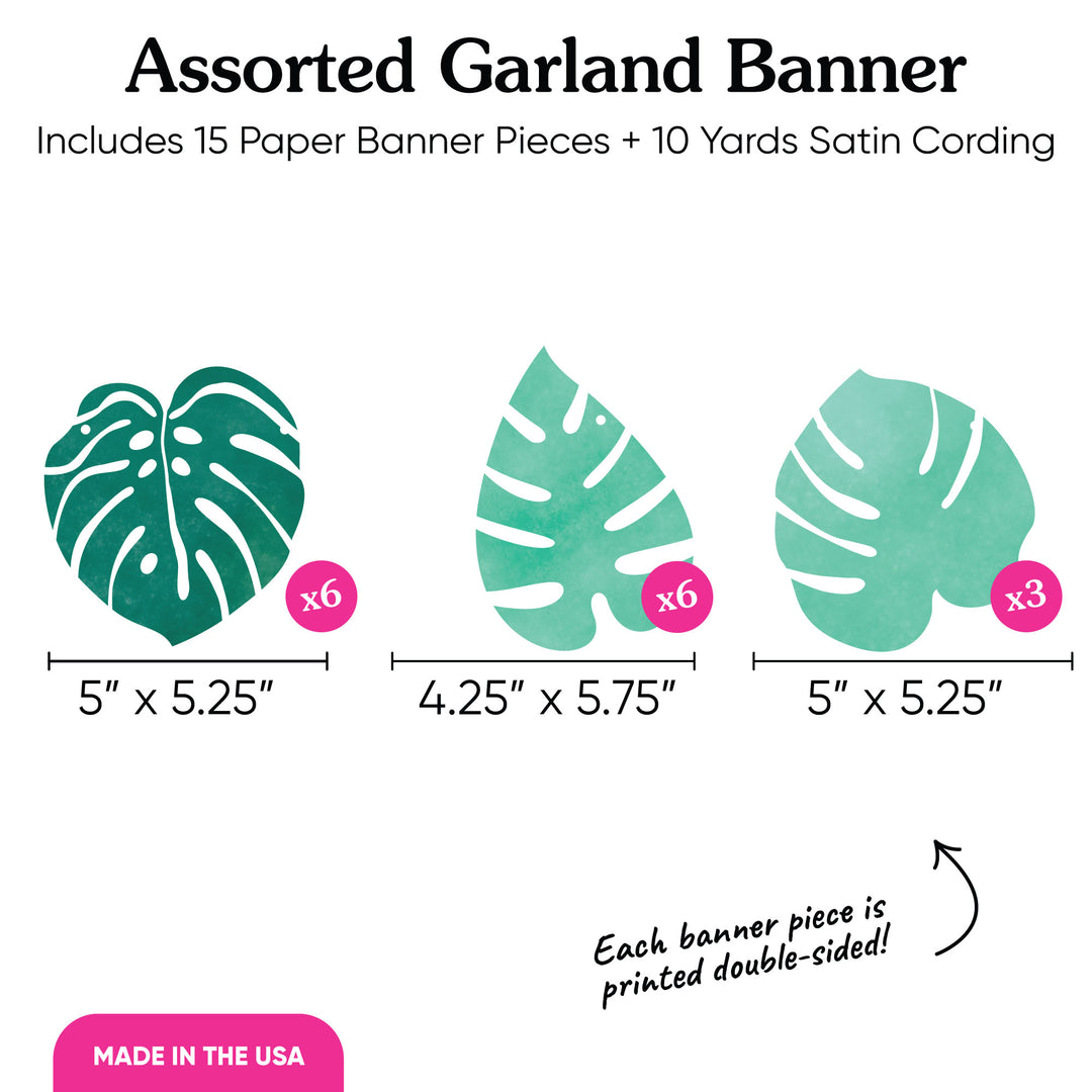 Tropical Leaves Garland Banner - 15 Pc