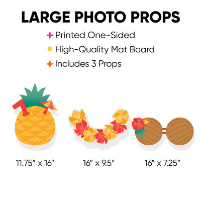 Tropical Luau - Pineapple, Lei and Coconut Bra Decorations - Hawaiian Beach Party Large Photo Props - 3 Pc