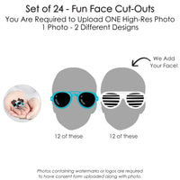 Custom Photo Two Cool - Boy - Blue 2nd Birthday Party DIY Shaped Fun Face Cut-Outs - 24 Count