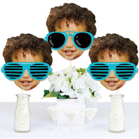 Custom Photo Two Cool - Boy - Fun Face Decorations DIY Blue 2nd Birthday Party Essentials - Set of 20