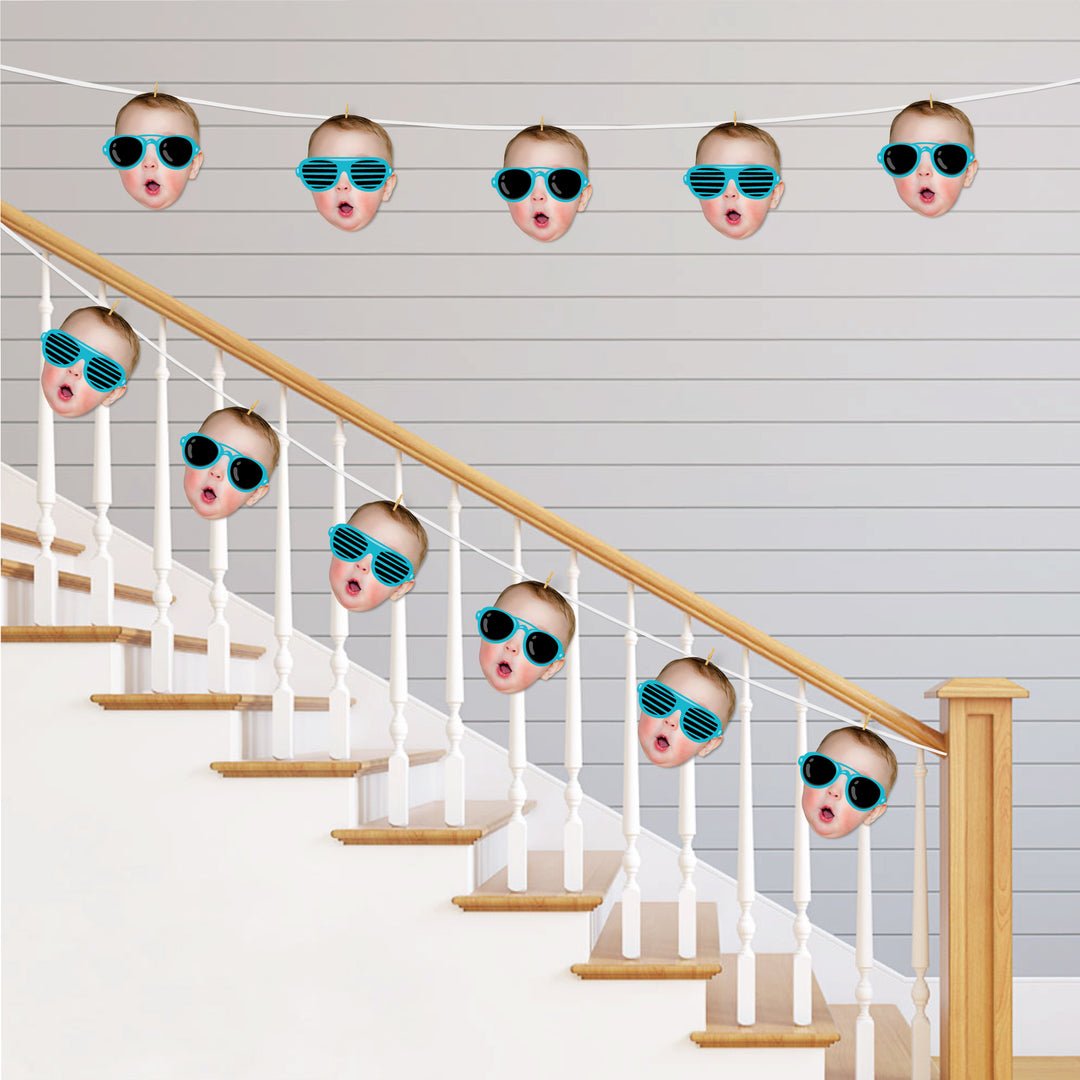 Custom Photo Two Cool - Boy - Fun Face Decorations DIY Blue 2nd Birthday Party Essentials - Set of 20