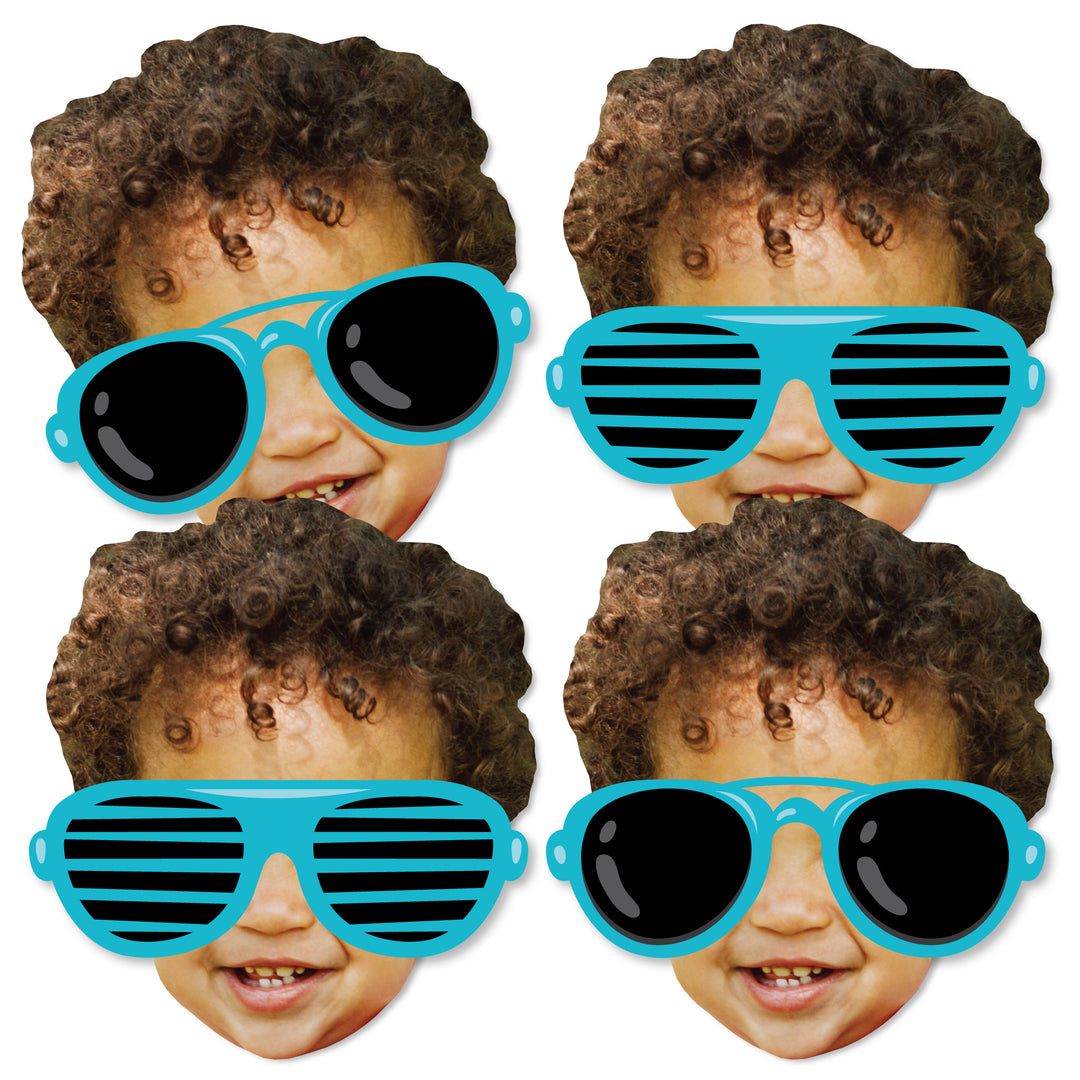 Custom Photo Two Cool - Boy - Fun Face Decorations DIY Blue 2nd Birthday Party Essentials - Set of 20