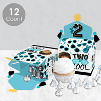 Custom Photo Two Cool - Boy - Blue 2nd Birthday Treat Box Party Favors - Fun Face Goodie Gable Boxes - Set of 12