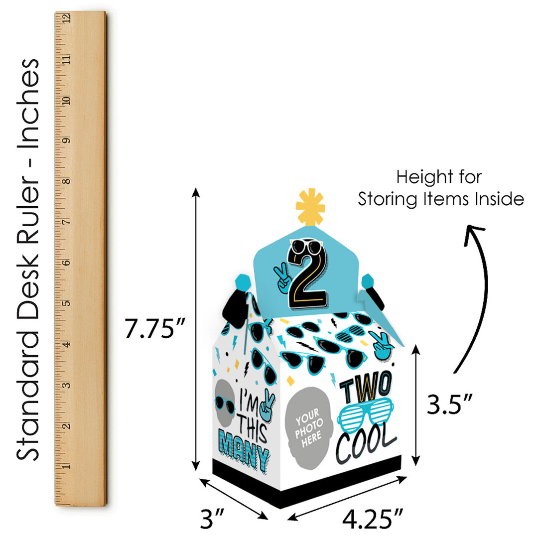 Custom Photo Two Cool - Boy - Blue 2nd Birthday Treat Box Party Favors - Fun Face Goodie Gable Boxes - Set of 12