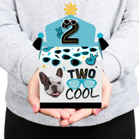 Custom Photo Two Cool - Boy - Blue 2nd Birthday Treat Box Party Favors - Fun Face Goodie Gable Boxes - Set of 12