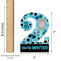 Custom Photo Two Cool - Boy - Blue 2nd Birthday Party Fun Face Shaped Fill-In Invitation Cards with Envelopes - Set of 12