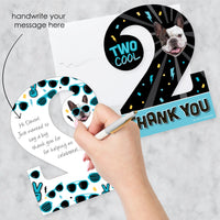 Custom Photo Two Cool - Boy - Blue 2nd Birthday Party Fun Face Shaped Thank You Cards with Envelopes - Set of 12