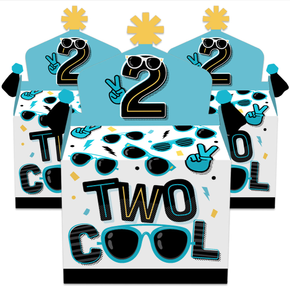 Two Cool - Boy - Treat Box Party Favors - Blue 2nd Birthday Party Goodie Gable Boxes - Set of 12