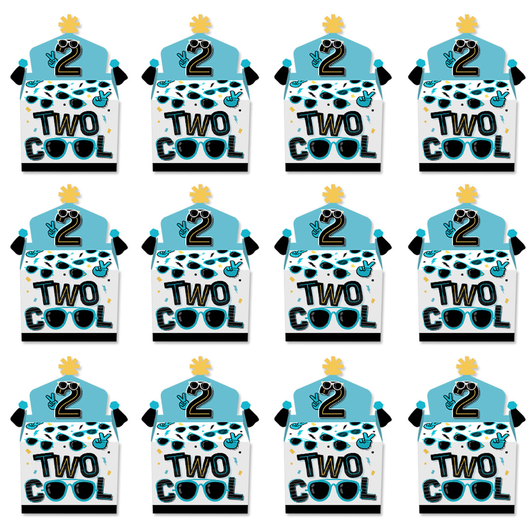 Two Cool - Boy - Treat Box Party Favors - Blue 2nd Birthday Party Goodie Gable Boxes - Set of 12