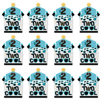 Two Cool - Boy - Treat Box Party Favors - Blue 2nd Birthday Party Goodie Gable Boxes - Set of 12