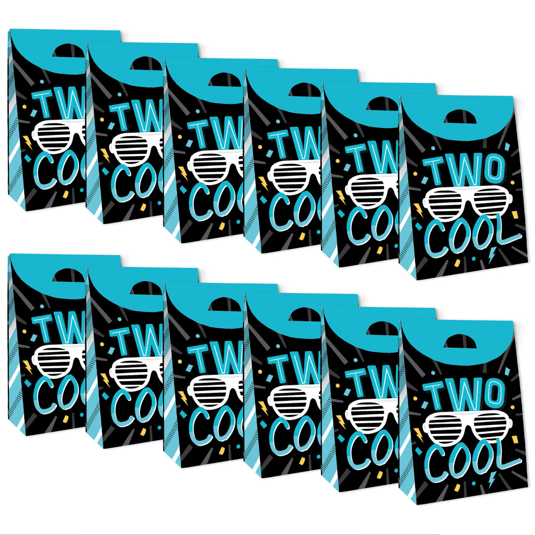 Two Cool - Boy - Blue 2nd Birthday Gift Favor Bags - Party Goodie Boxes - Set of 12