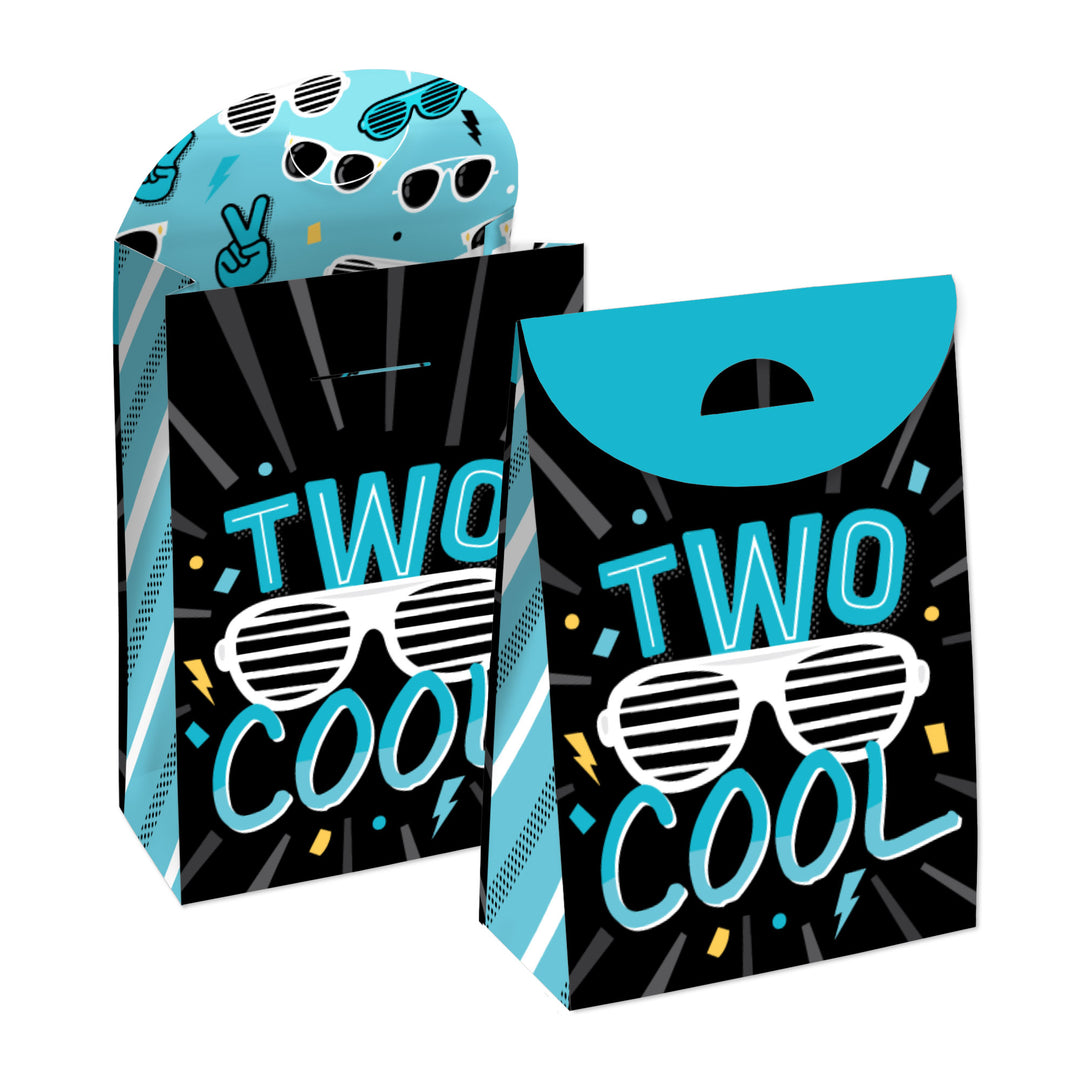 Two Cool - Boy - Blue 2nd Birthday Gift Favor Bags - Party Goodie Boxes - Set of 12