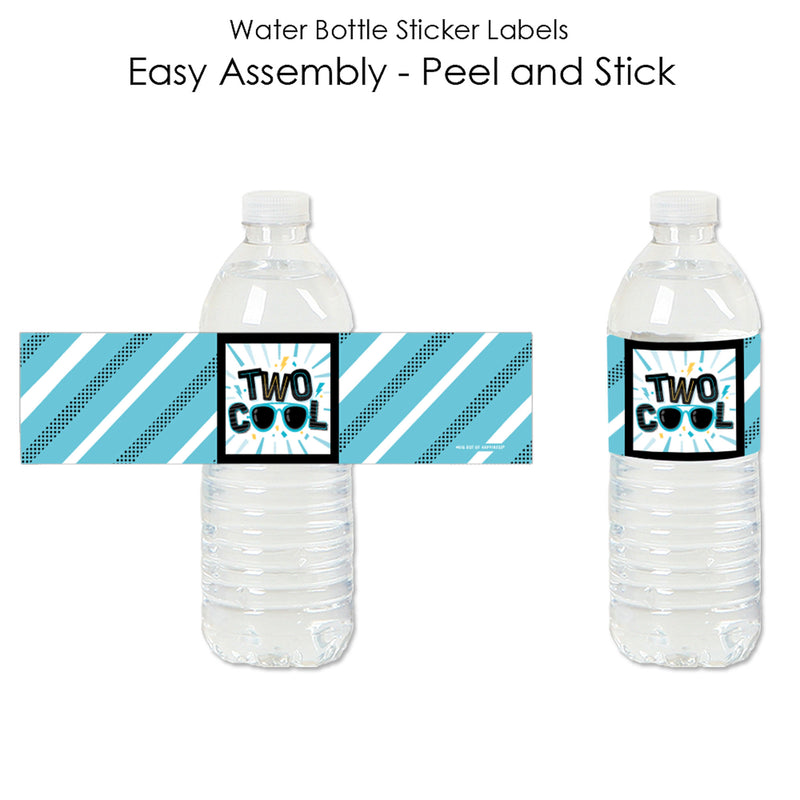 Two Cool - Boy - Blue 2nd Birthday Party Water Bottle Sticker Labels - Set of 20