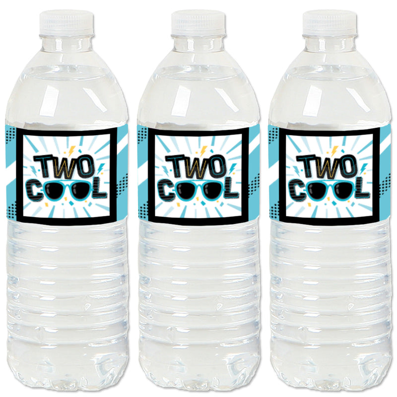 Two Cool - Boy - Blue 2nd Birthday Party Water Bottle Sticker Labels - Set of 20